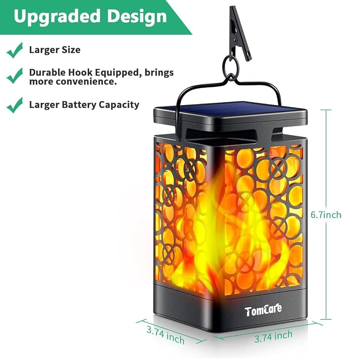 TomCare Solar Lanterns Outdoor Upgraded Flickering Flame Waterproof Hanging - Image 7