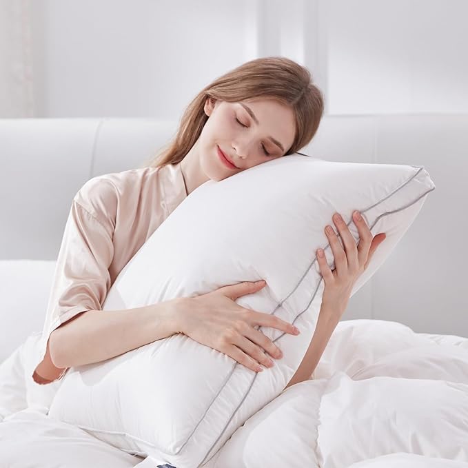 Globon Luxury Feather Down Pillow King Size, Medium Firm Gusseted Bed Pillows by Globon