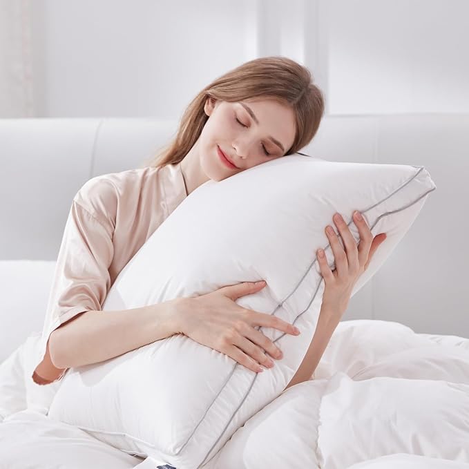 Globon Luxury Feather Down Pillow Standard Queen Size, Firm Gusseted Bed Pillows by Globon