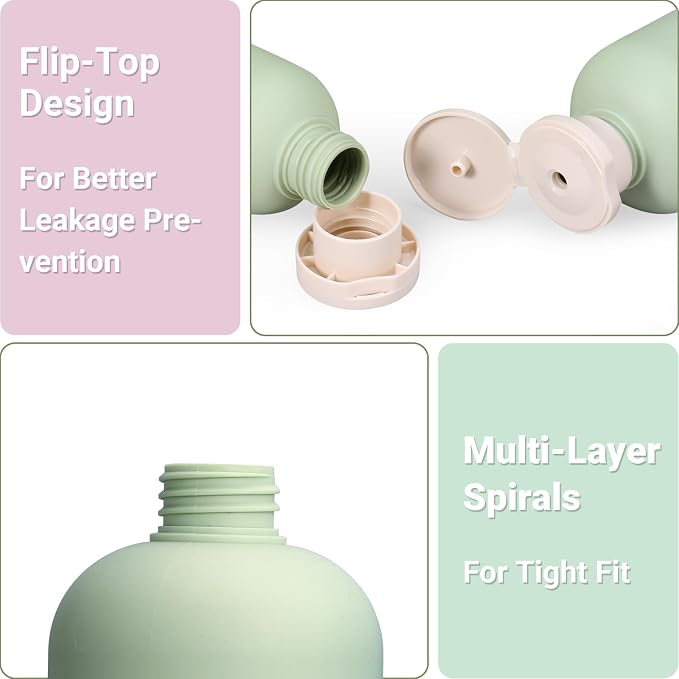 ASEVAT 6.7oz 4Pcs Green Plastic Refillable Travel Shampoo and Conditioner - Image 6