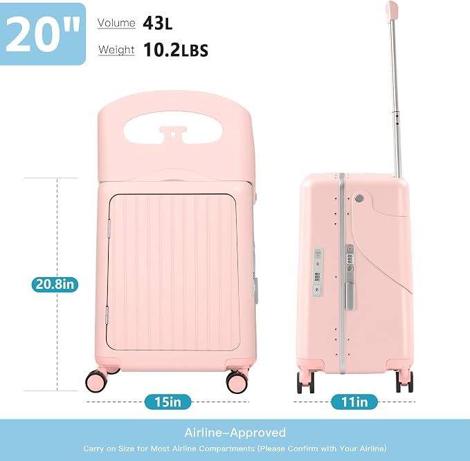 20" Carry-On Luggage with Seat for Kids & Adults, Lightweight Hardside Ride-On - Image 7