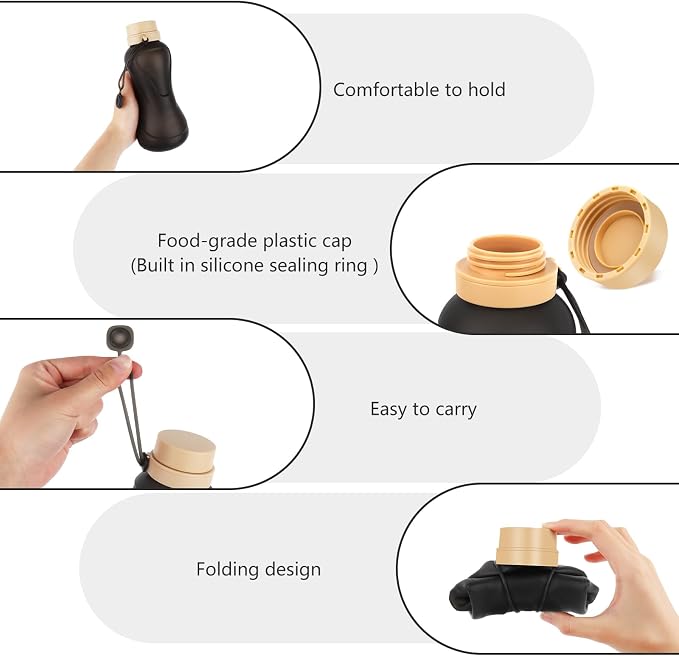 Collapsible Water Bottles 2 Pack, Leak Proof, Reuseable BPA Free Silicone - Image 4