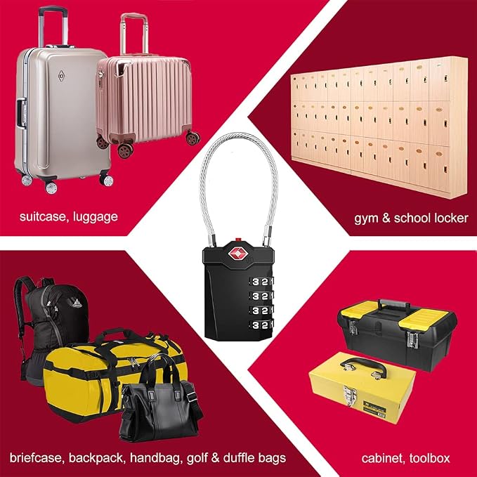 ZHEGE TSA Approved Locks for Luggage, Cable Locks - Image 6
