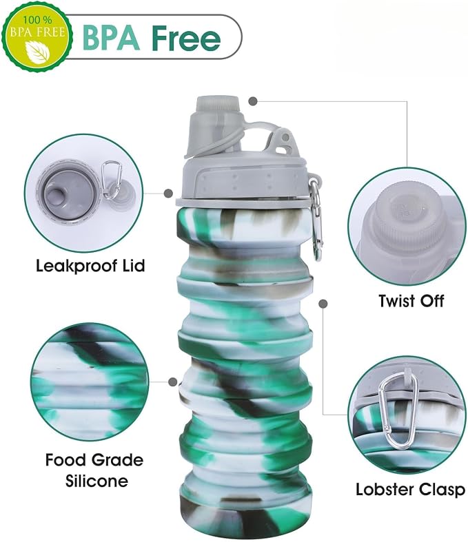 Collapsible Water Bottle for Adults, Reusable Silicone Foldable Water Bottles - Image 3