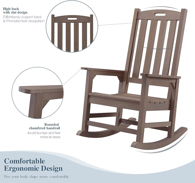 Psilvam Oversized Outdoor Rocking Chair Set of 2, Porch Rocker - Image 5