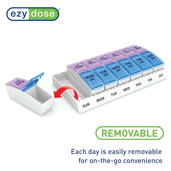 EZY DOSE Weekly AM/PM Pill Organizer, Vitamin and Medicine Box, Large Pop-out - Image 5