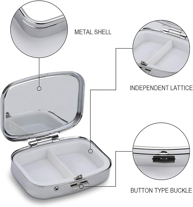 Metal 2 Compartment Pill Organizer Travel Friendly Portable Compact Pill Box - Image 5