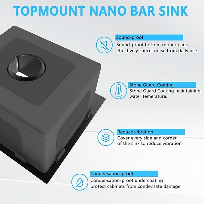 13 x 15 inch Drop in Bar Sink Black, Small Topmount Kitchen Sink Single Bowl 18 - Image 5