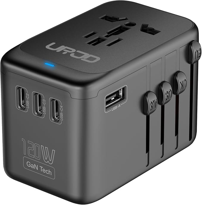 Universal Travel Adapter, 120W GaN International Power Plug Adapter, 5 USB by URJD