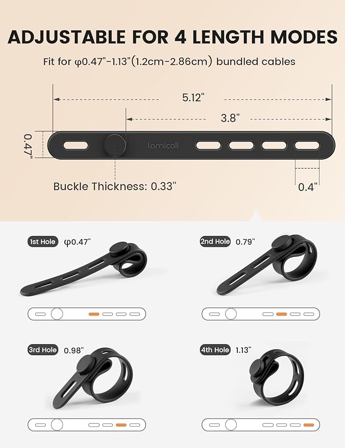 Lamicall 20Pack Silicone Cable Ties, Office Desk Organizer Accessories - Image 5