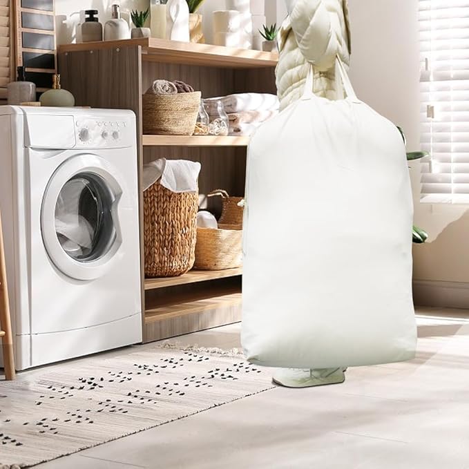 2 Pcs Canvas Laundry Bags with Carrying Handles & Drawstring Closure, - Image 5