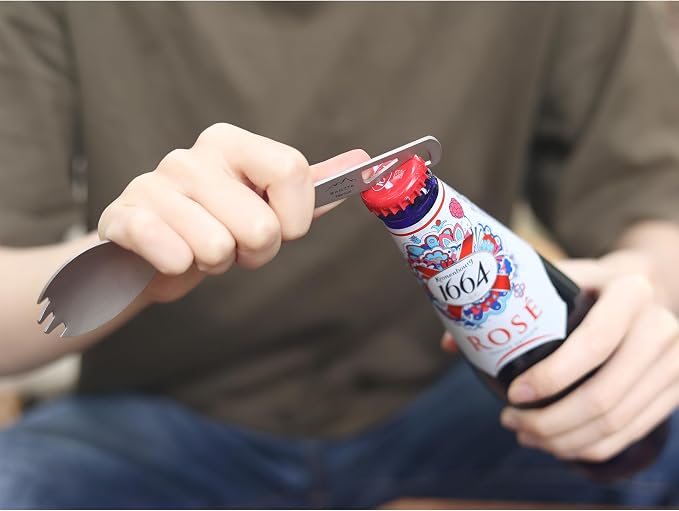 SANTTA Titanium Camping Utensil Set, Titanium Spork, Spoon Fork & Bottle Opener - Image 4