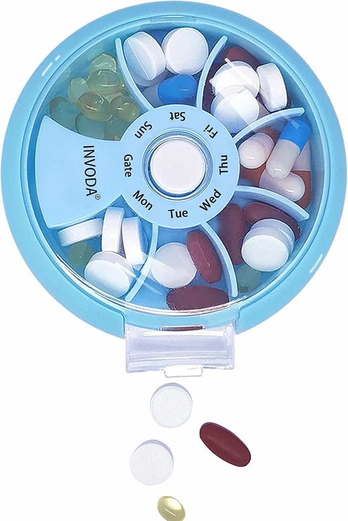 INVODA Weekly Pill Organizer 7 Compartment Rotating Pill Box - Image 2