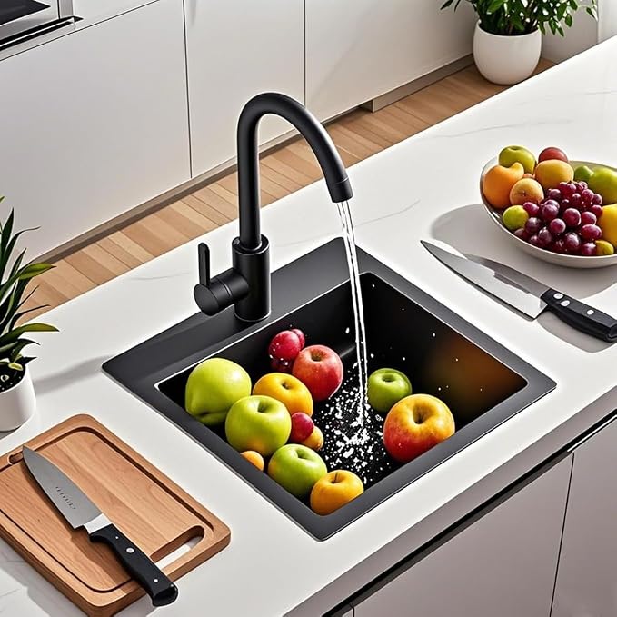 ARTLINE 15 x 17 Inch Black Drop in Bar Sink, Stainless Steel Single Bowl - Image 2