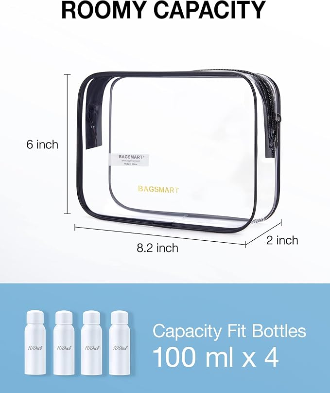 BAGSMART Clear Toiletry Bag, 3 Packs TSA Approved Water Resistant Quart Size - Image 2