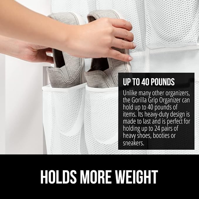 GORILLA GRIP Over the Door Shoe Organizer, 35 Large Breathable Mesh Pockets - Image 3