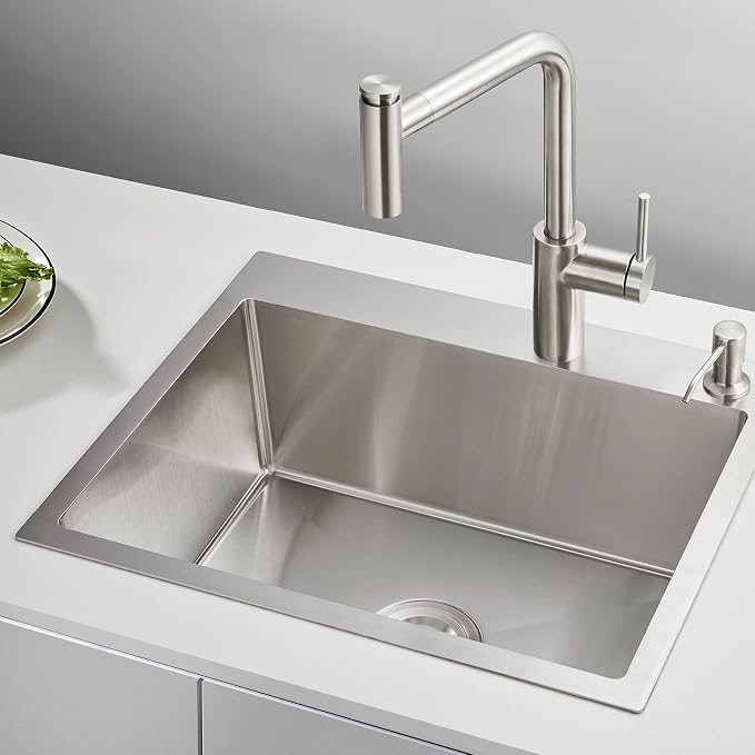 POPFLY 20×16 inch Drop In Kitchen Sink, 18 Gauge Stainless Steel Overmount - Image 2