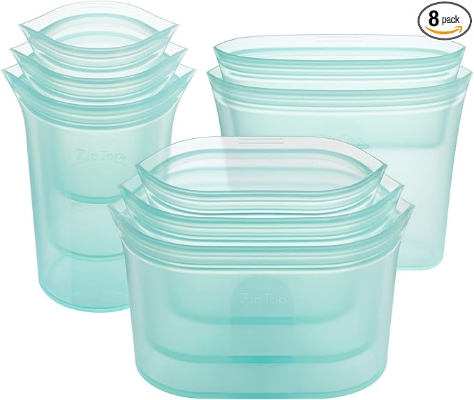 Zip Top Reusable Food Storage Bags | Full Set of 8 | Silicone Meal Prep by ZipTop
