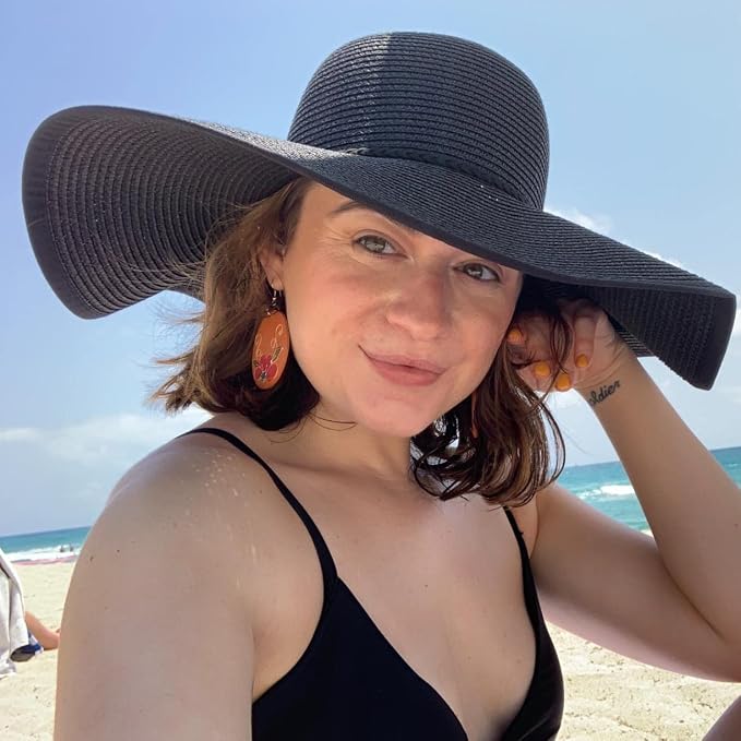 DRESHOW Beach Hats for Women Big Straw Wide Brim Summer Hat Floppy Foldable - Image 8
