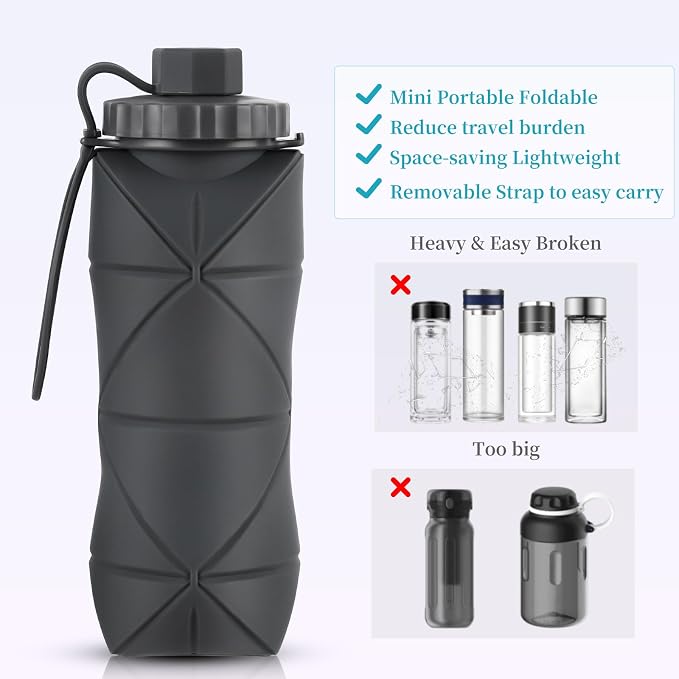 Silicone Collapsible Water Bottles, Lightweight Reusable Leakproof - Image 2