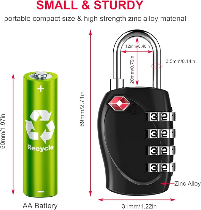 ZHEGE Suitcase Lock TSA Approved, 4 Digit Combination Luggage Lock Resettable - Image 5