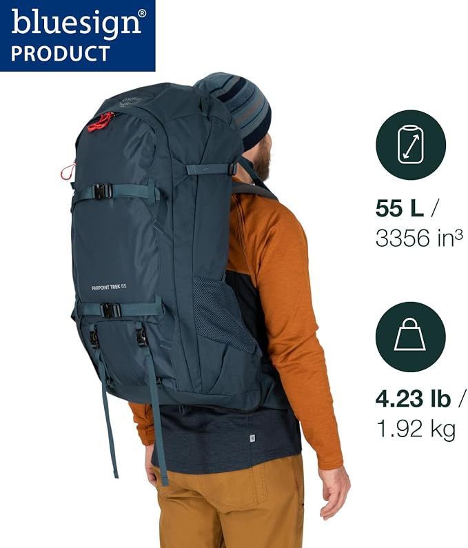 Osprey Farpoint Trek 55L Men's Travel Backpack, Muted Space Blue - Image 2