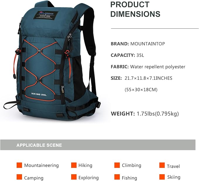 MOUNTAINTOP Hiking Backpack 35L Travel Backpack Lightweight Daypack - Image 2