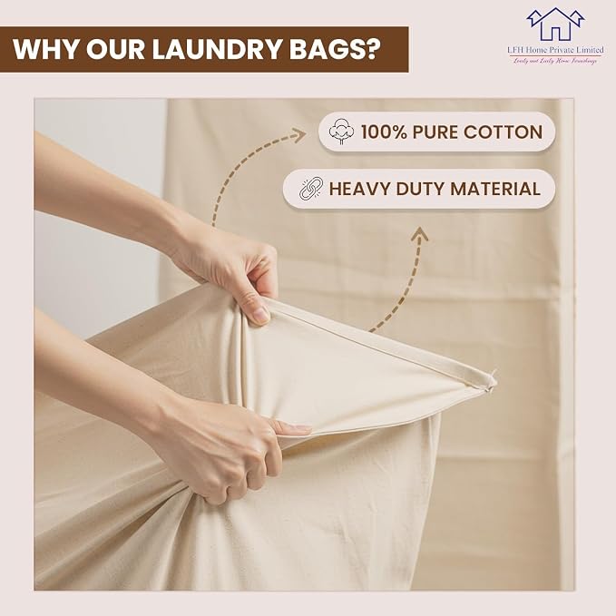 LFH Home Large Premium 100% Cotton Canvas Laundry Bag - Image 8