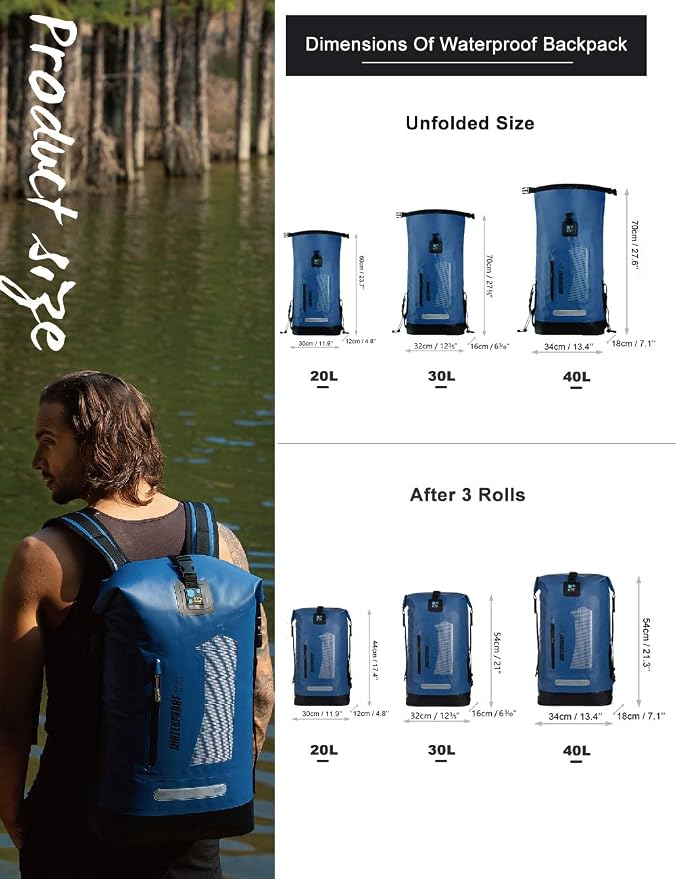 IDRYBAG Waterproof Backpack for Men 20L/30L/40L, Floating Dry Bag Kayak - Image 5