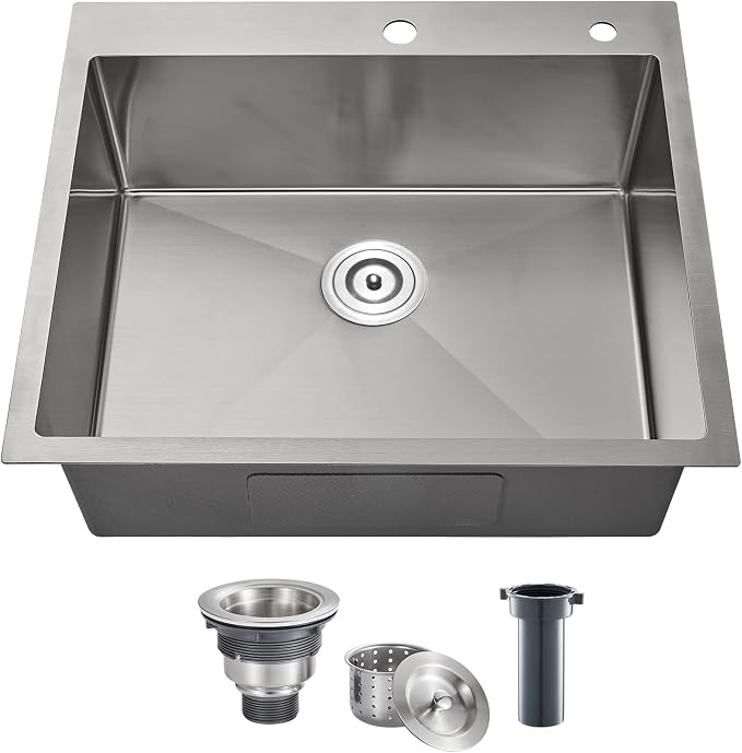 POPFLY 25×22 Inch Drop in Kitchen Sink, Top mount Stainless Steel Single Bowl by POPFLY