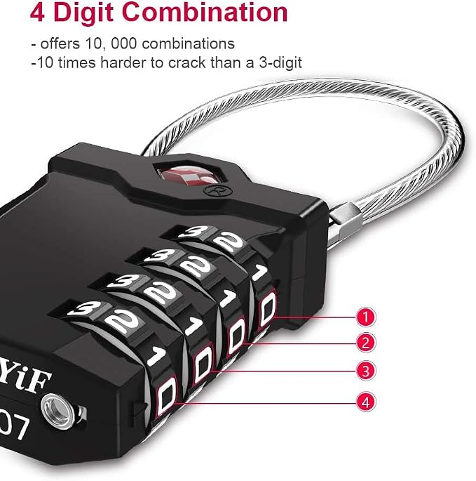 ZHEGE TSA Cable Luggage Lock, 4 Digit Zipper Lock - Image 3