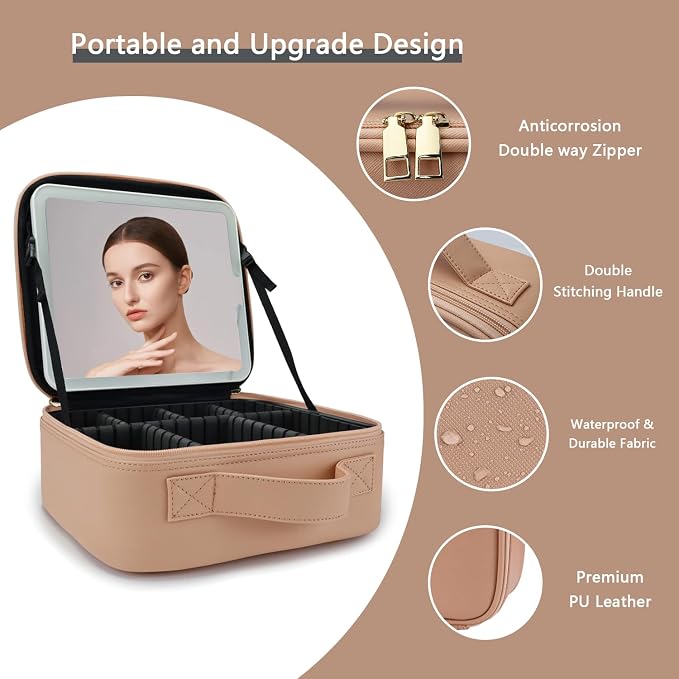 Makeup Bag with Led Mirror, Travel Makeup Organizer with 3 Color Setting & 10X - Image 4