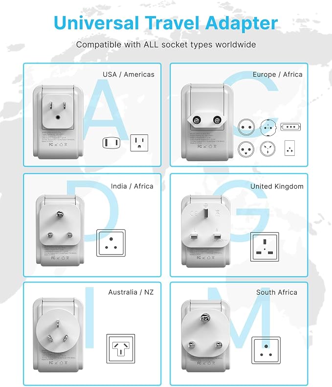 VINTAR Universal Travel Adapter Kit, 3ft Detachable Extension Cord - Image 5
