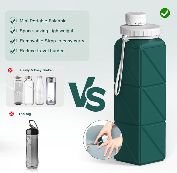 3 pack Collapsible Water Bottles, Silicone Foldable Portable Water Bottle 20.6oz - Image 5