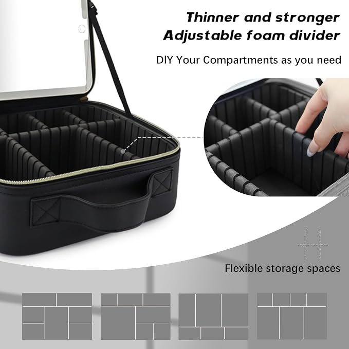 Makeup Bag with Led Mirror, Travel Makeup Organizer with 3 Color Setting - Image 4