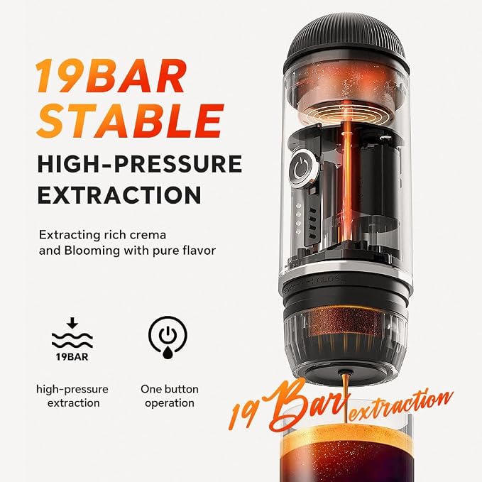 Portable Coffee Maker Travel Espresso Machine 120W Red Color, 19 Bar Pressure - Image 4
