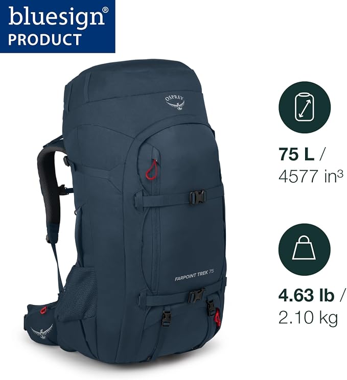 Osprey Farpoint Trek 75L Men's Travel Backpack, Muted Space Blue - Image 2