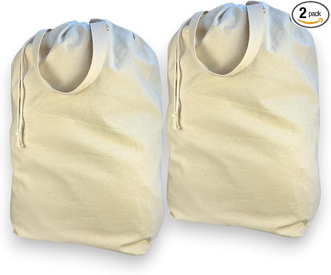 SET of 2-100% Cotton Laundry Bags Extra Large Heavy Duty, Canvas Laundry Bag by LaundryBagsOnline