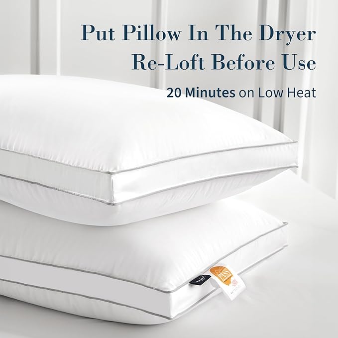 Globon Luxury Feather Down Pillow, Medium Fluffy Pillow King Size, Gusseted Bed - Image 2