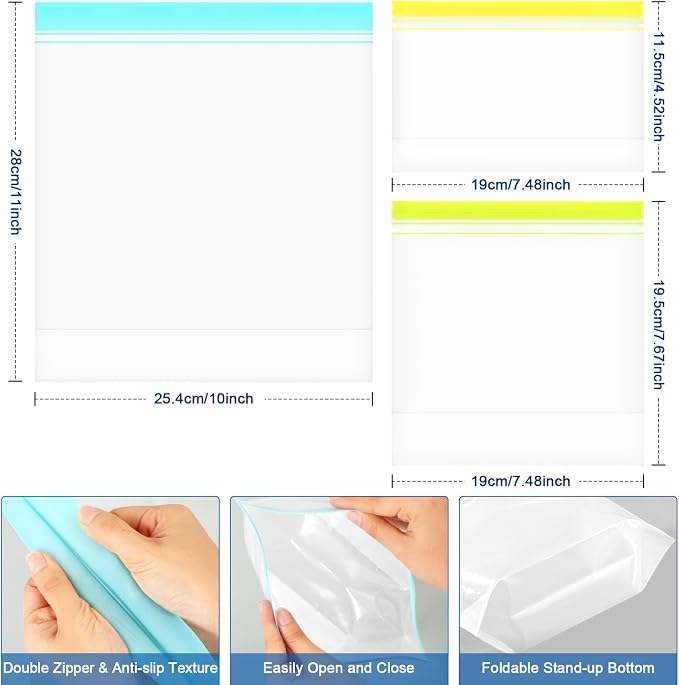 Lerine 16 Pack Reusable Gallon Freezer Bags Dishwasher Microwave Safe, Stand Up - Image 3