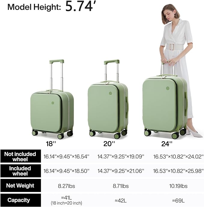 mixi Carry On Luggage, Travel Rolling Luggage Aluminum Frame PC Hardside - Image 6
