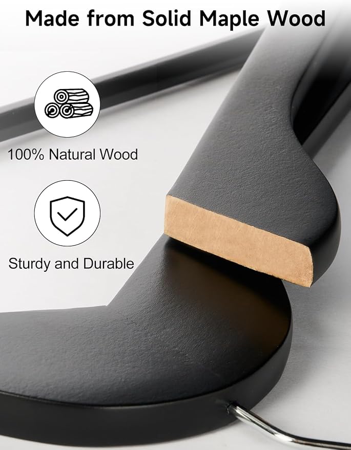 StorageWorks Black Wooden Hangers, 20 Pack Wood Hanger - Image 6