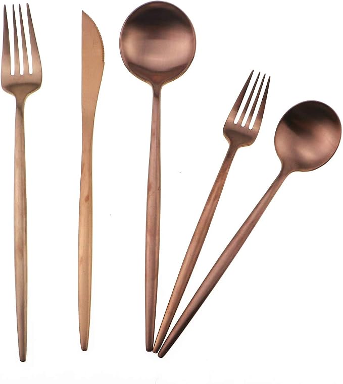 Matte Rose Gold Silverware Set, Gugrida 5-Piece 18/10 Stainless Steel Satin - Image 5