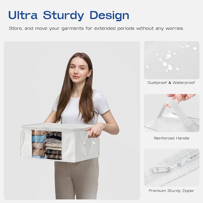 Clothes Storage Bags, Foldable Thick Fabric Blanket Storage Bags, Large Clear - Image 5
