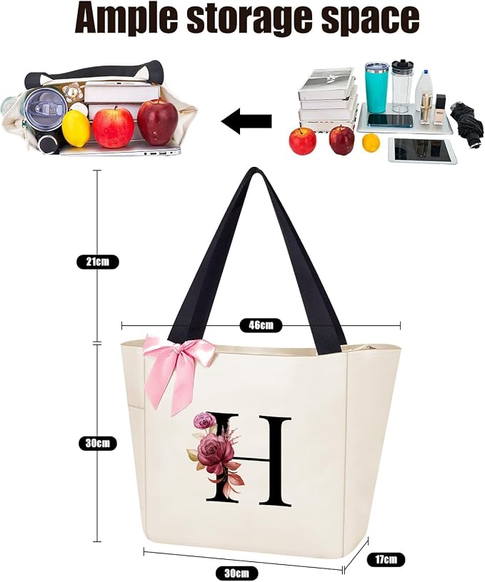 Vavabox Tote Bag, A-Z Initial Monogrammed Waterproof Tote Bag, Bridesmaid Gifts - Image 2