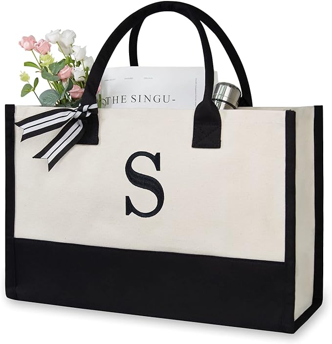 TOPDesign Embroidery Initial Canvas Tote Bag, Personalized Present Bag by TOPDesign