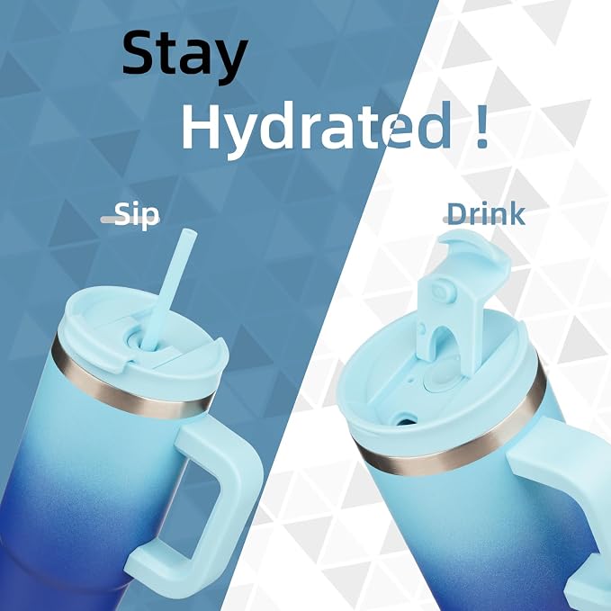 30 oz Tumbler with Handle and 2 Straws, 2 in 1 Lid Insulated Water Bottle - Image 2