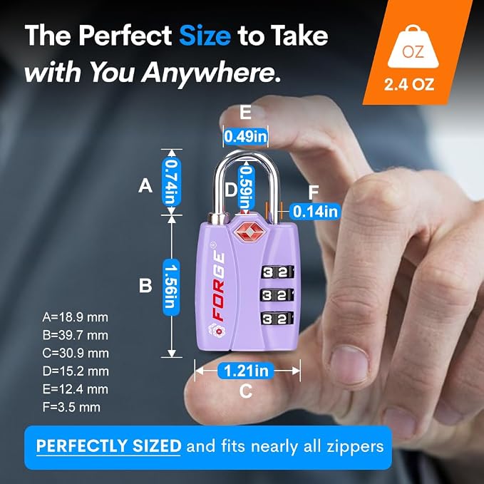Forge Luggage Locks TSA Approved 4 Pack Purple, Small Combination Lock - Image 4