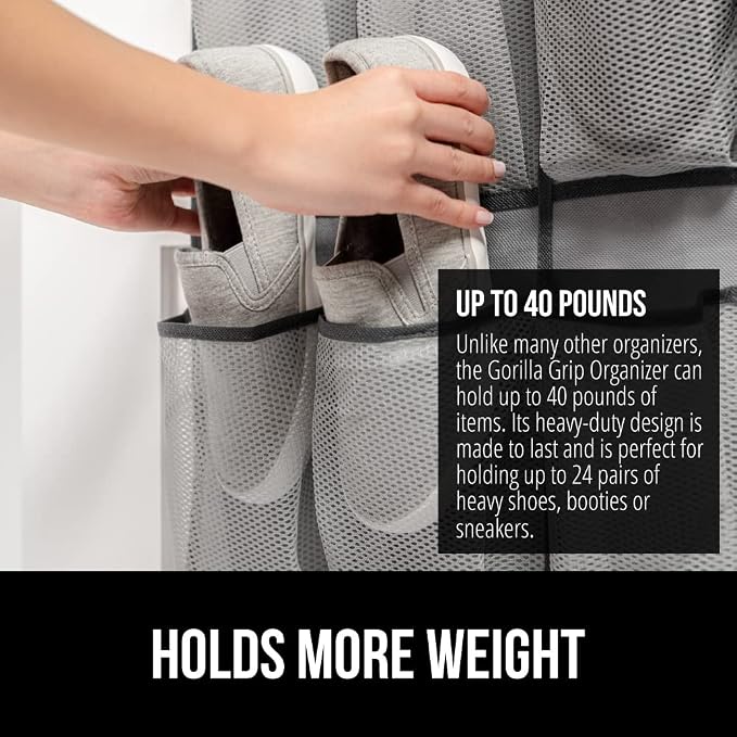 GORILLA GRIP Over the Door Shoe Organizer, 35 Large Breathable Mesh Pockets - Image 3