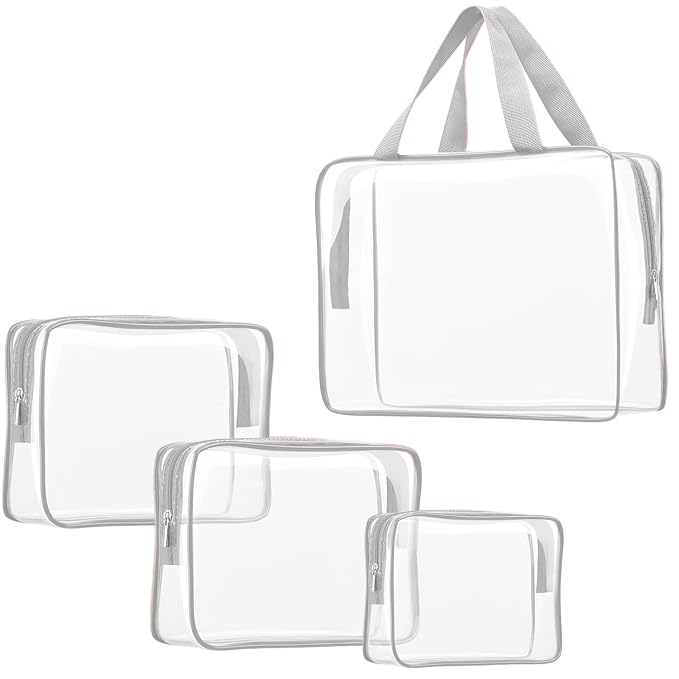4Pcs Crystal Clear PVC Travel Toiletry Bag Kit by ROYBENS